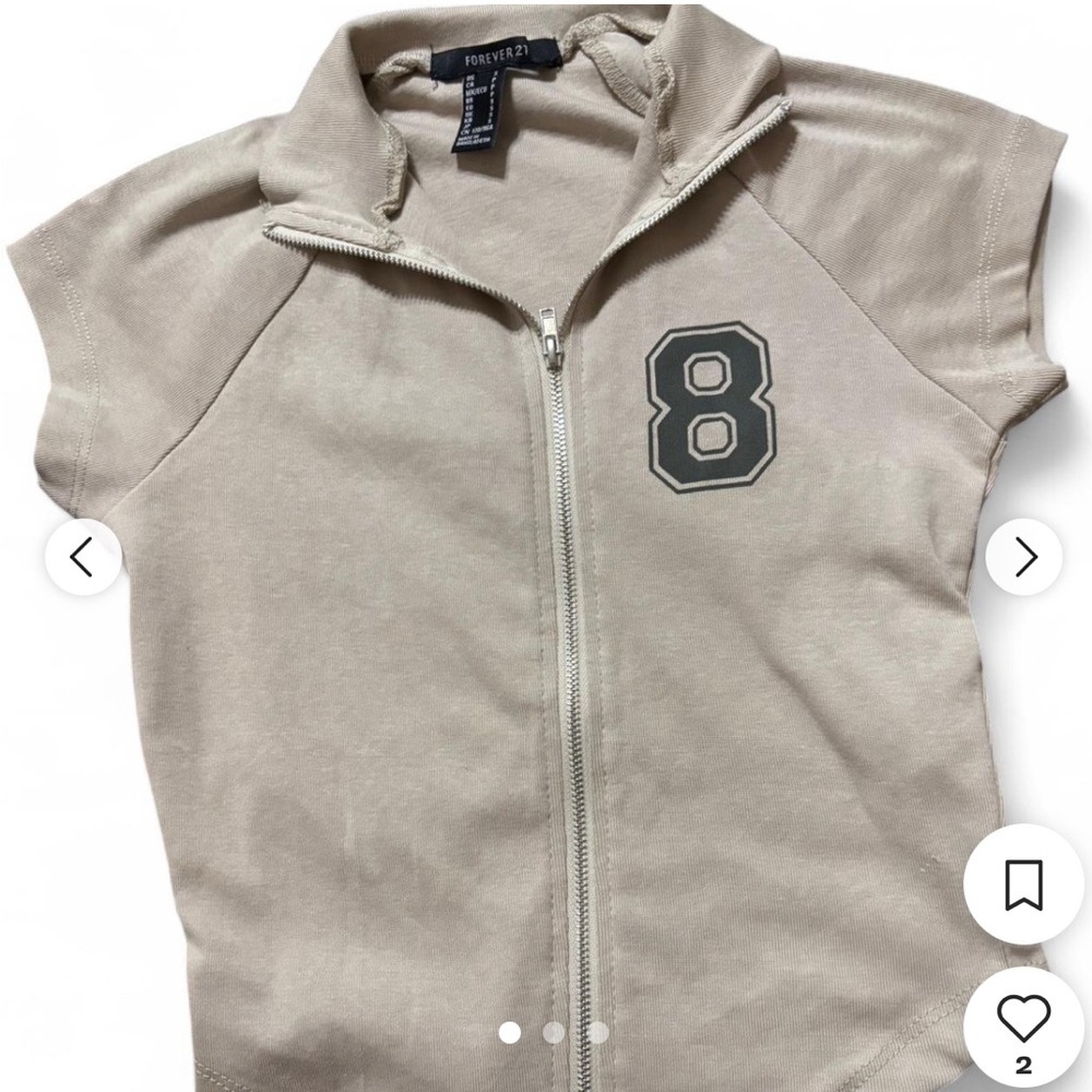 Forever 21 Tan Sleeveless Zip-Up with Number Detail